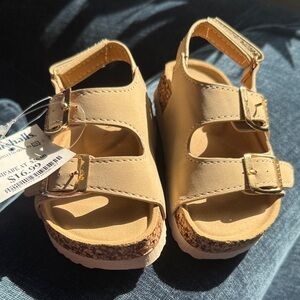 Tahari Tan Kids Sandals with Gold Buckles